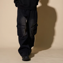 3 Pcs Mens Hip Hop Distressed Zipper Multi Pockets Wide Leg Jeans