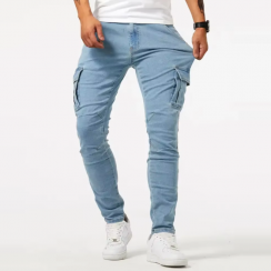 18 Pcs Multi Pockets Denim Cargo Casual Mid Waist Pant