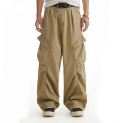2 Pcs Mens Autumn Trendy Parachute Wide Leg Pleated  Cargo Pants